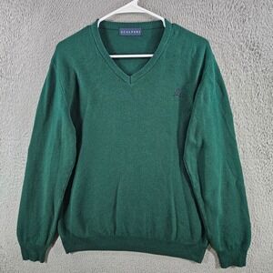 Scalpers Mens Green V-Neck Textured Knit Skull Logo Pullover Sweater Size Large